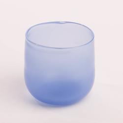 Mundblæst glasvase/fyrfadsstage himmelblå H 7,5 cm