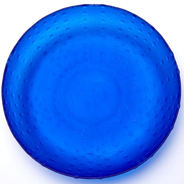 Stor blå glasskål med mønster udvendigt