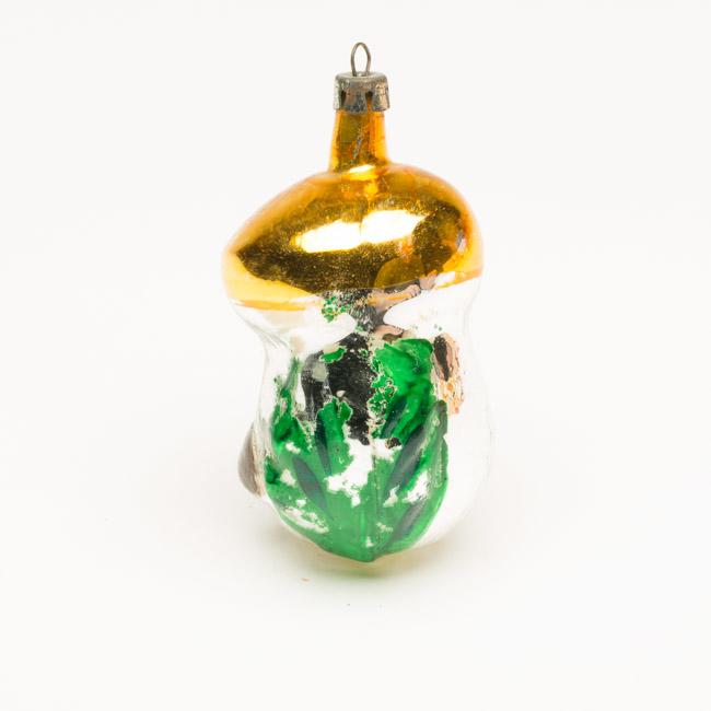 Glaspynt - sølvfarvet champignon"hus" m grønt