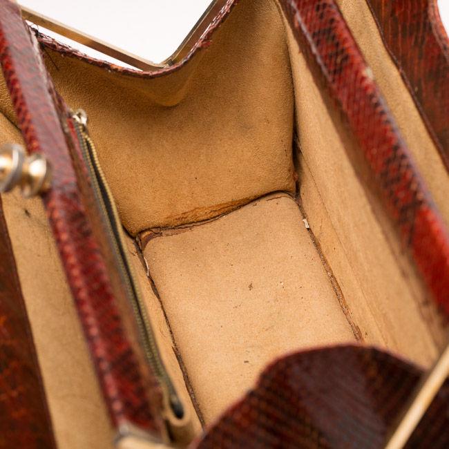 Rødbrun  vintage slangeskinds-håndtaske m klik-lukning